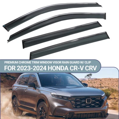 PREMIUM CHROME TRIM WINDOW VISOR RAIN GUARD W/ CLIP Fit 2023-2024 HONDA CR-V CRV - Image 1 of 4