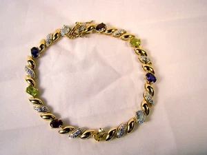 Schönes Cocktailarmband Diamant & Edelstein Gold über Sterlingsilber 7,5 Zoll - Bild 1 von 12