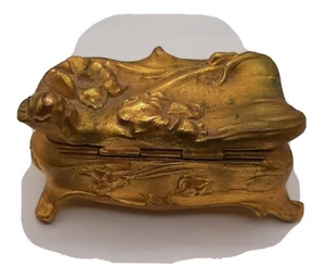 Gold Art Nouveau Metal Trinket Jewelry Box Antique - Picture 1 of 5