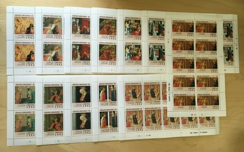 FULL SHEETS Grenadines 1992 1461-71 - Christmas Paintings - Set of Sheets - MNH Cover