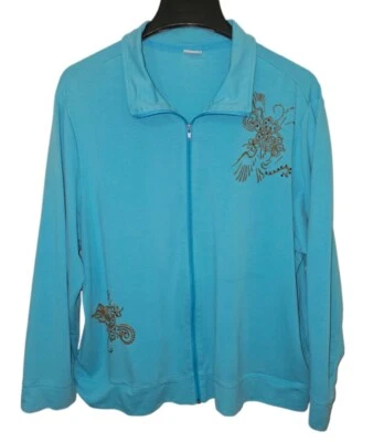 Винтажный Adrian Delafield синий и цветочный полный молнии свитер куртка женский размер XL - Изображение 1 из 4