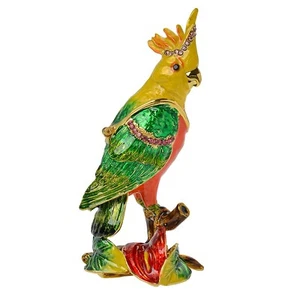 Caja de baratija con bisagras loro pájaro estatuilla cristal dorado esmaltado cacatúa hogar... - Imagen 1 de 8