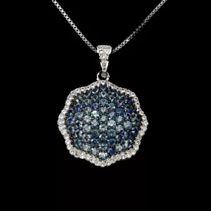Estate 925 Collana Argento Rotondo Zaffiro Blu Topazio Gemma Gioielli - Foto 1 di 14