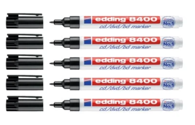 5 x Edding 8400 CD DVD Marker 0,5 - 1 mm schwarz Rundspitze - Bild 1 von 4