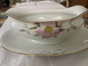 Noritaki Sauciere mit aufgesetztem Teller "Green Mark" handbemalt Made in Japan - Bild 1 von 8