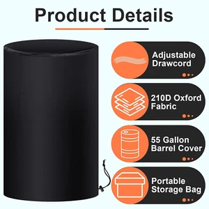 55 Gallon Drum Cover, 210D Oxford Cloth Water Storage Barrel Cover, 25 x 37 I... - Picture 1 of 12