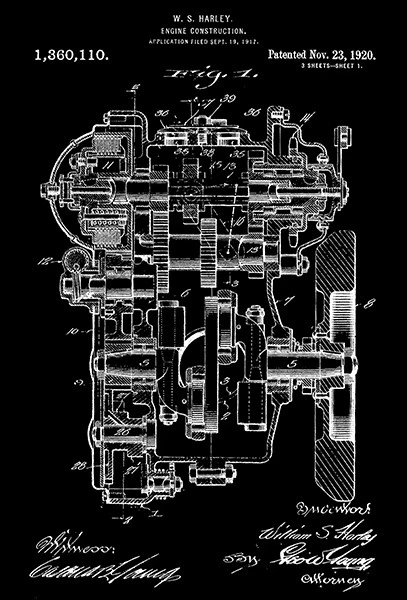 1920 - Harley Engine - Harley Davidson Motorcycle - Patent Art Poster - Image 1 of 1
