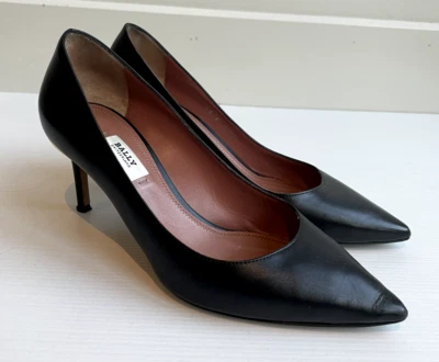 BALLY Switzerland Black Leather Pointed Toe Heels Sz 35 GUC - image 1 of 4