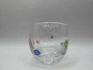 Fused Glass Art Votive Holder Murano Millefiori Bubble Roly Poly - Picture 1 of 6