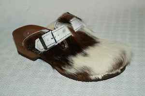 Woody Manu Zoccoli Donna Pattini Legno Mucca Pelliccia Naturale Scarpe Tgl 36 A - Bild 1 von 8