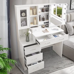 Makeup Dressing Table Vanity Set With Mirror 10 Led Lights for Girls Xmas Gifts - Picture 1 of 8