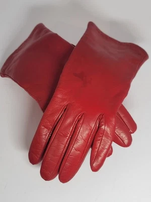 Gloves Red Soft Leather Cashmere Lining Glam Y2K Classic Retro Designer - Image 1 of 4