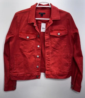 J Crew 全新带标签珊瑚橙色纽扣牛仔夹克分层学院风女式 S — 第 1/4 张图片