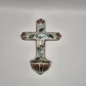  MEXICAN POTTERY CROSS HOLY WATER Wall Hanging  - Picture 1 of 4