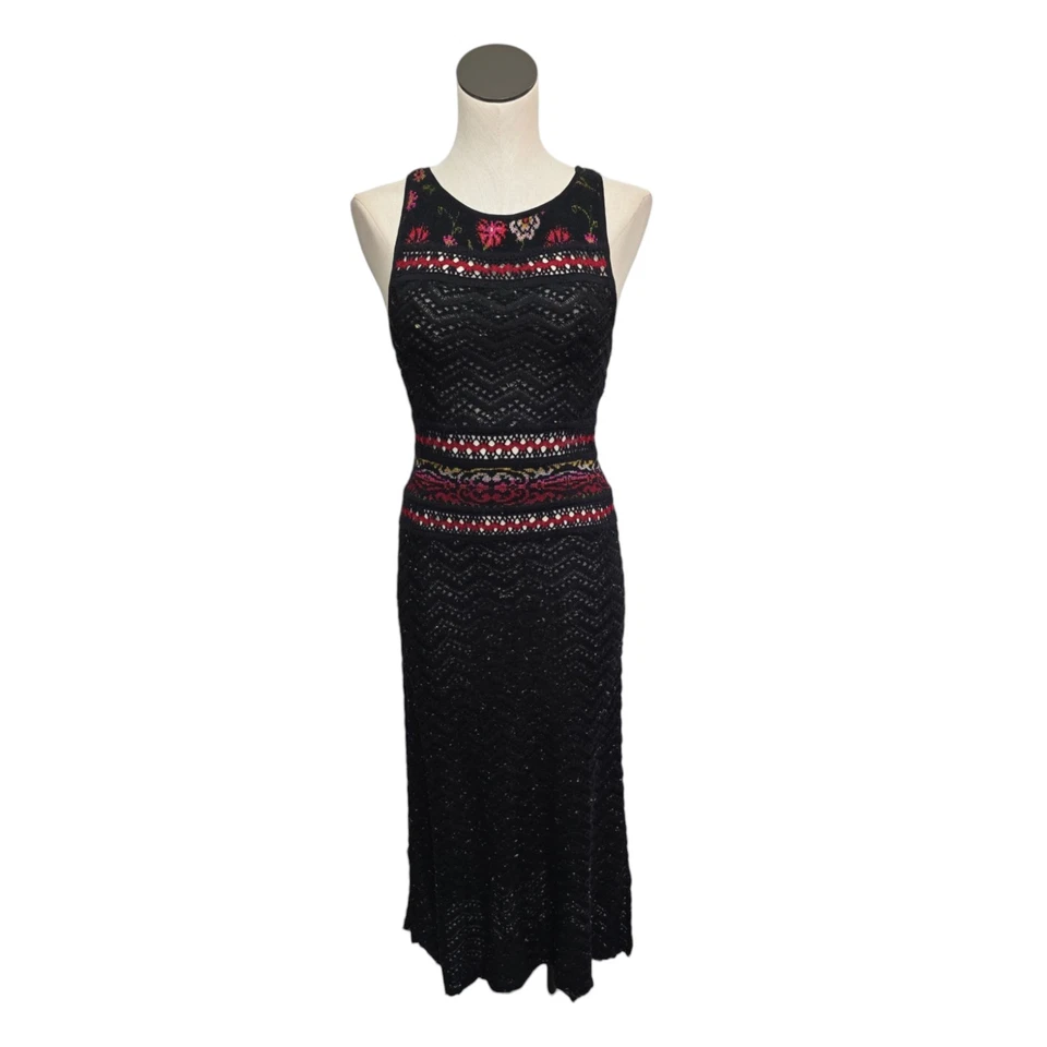 Cecilia Prado Black Floral Crochet Midi Dress Size Petite Small Whimsigoth Sheer - Image 1 of 4