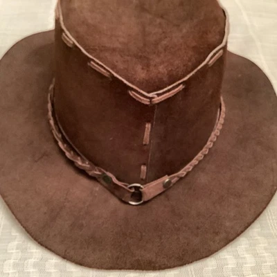 Sombrero Country Western vintage 1970 de cuero marrón Foto 1 de 4