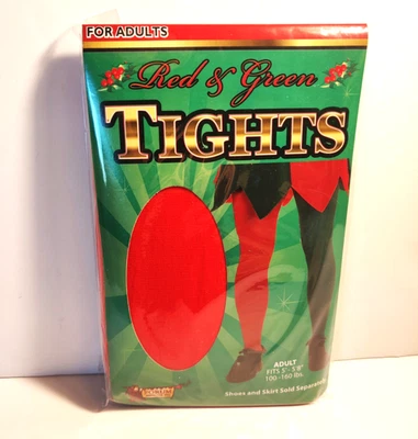 Forum Novelties Red & Green Adult  Nylon Tights Costume Jester Elf 100-160 Lbs - Image 1 of 4