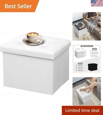 Elegant Folding Storage Ottoman Foot Rest Stool, Modern Leather Design, 38L - Image 1 of 4