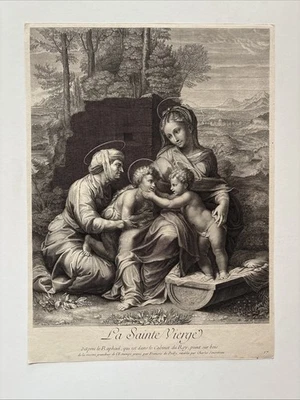 Antique Engraving Virgin Mary Christ Child Saint Elizabeth Saint John Baptist - Image 1 of 4