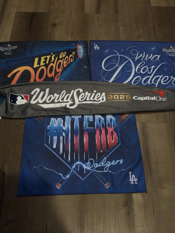 2025 LA Dodgers Complete World Series Game 3-4-5 Rally Towel Set + Scarf - Image 1 of 1
