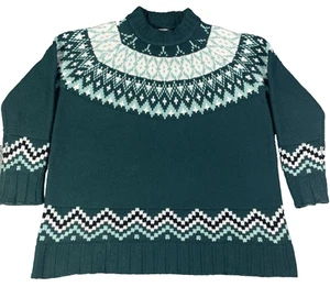 Maglione Tuckernuck 100% lana Fair Isle finto donna L Fair Isle verde scuro - Foto 1 di 5