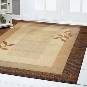 TRANSITIONAL BROWN BEIGE 2X7 AREA RUNNER MODERN LEAVES - ACTUAL 1' 9" x 7' 2" - Picture 1 of 6