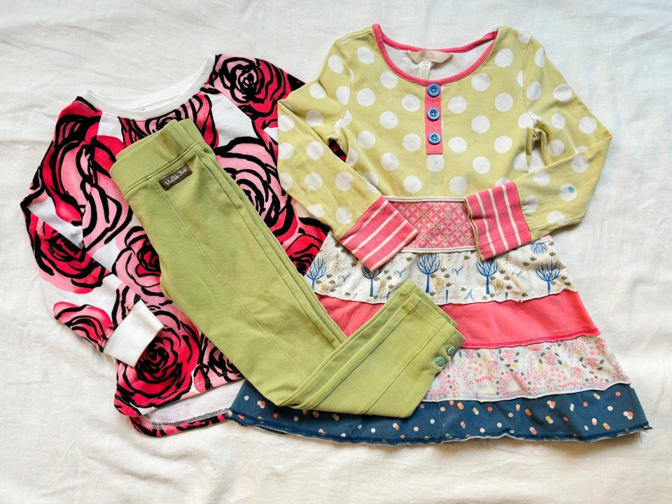 Matilda Jane tiered ruffle dress &green leggingspants set sz  4 girls - Image 1 of 4