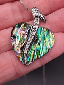 Abalone Herz Halskette silberfarben 20 Zoll Kette Strass - Bild 1 von 8