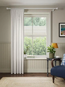 John Lewis White Curtain Tufted Dot Voile Sheer Slot Top 140 x 183cm - NEW - Picture 1 of 9