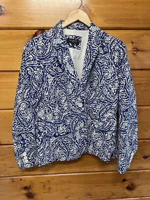 Chaqueta Blazer Talbots Talla 18P Floral Azul Blanco Mujer Elegante Moderna Algodón Foto 1 de 4
