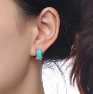 Turquoise Huggie Earrings Stainless Steel Enamel Blue Huggies Hoops Hoop Earring - Bild 1 von 3