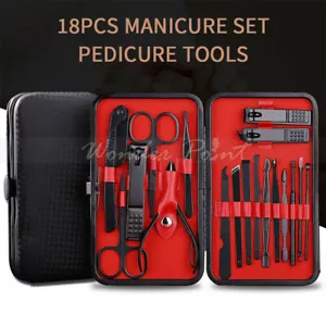 18PCS Pedicure / Manicure Set Nail Clippers Cleaner Cuticle Grooming Kit Case - Picture 1 of 12
