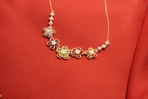 Kette Sterling Silber 925 vergoldet Granat Blautopas Citrin Peridot Amethyst - Bild 1 von 9