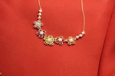 Kette Sterling Silber 925 vergoldet Granat Blautopas Citrin Peridot Amethyst - Bild 1 von 4