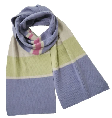 Ann Taylor Cashmere Wool Silk Knit Long Scarf Purple Green Pink Beige Stripes - Image 1 of 4