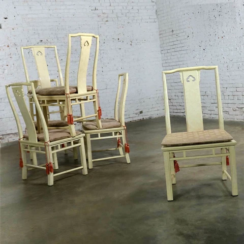 White Fine Furniture Asian Ming Chinoiserie Style Off White Lacquer Dining Chair Cover