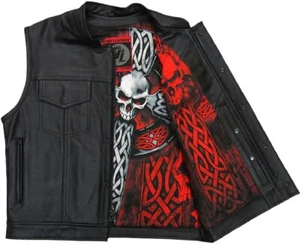 Hot Leathers VSM1051 Men's Black Celtic Cross Motorcycle Club Leather Biker Vest - Picture 1 of 9