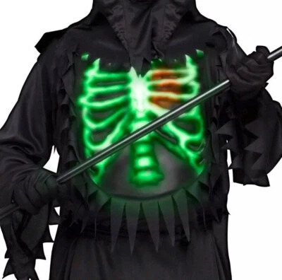 Fun World "Glow Chest" Grim Reaper Halloween Costume BOY M (8-10) Skull Skeleton - Image 1 of 2