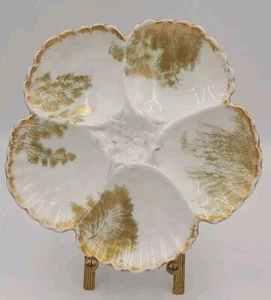 Limoge France Gold Green Floral Tree Oyster Plate 5 well  - Picture 1 of 7