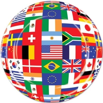International Flags 9 Inch Paper Plates 8 Pack Olympics Travel Party Decoration - Image 1 of 3