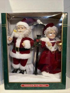 Vtg Trim A Home 21" Animated Mr. & Mrs. Claus 3 Piece Set w/ Lamp Post Santa - Picture 1 of 9