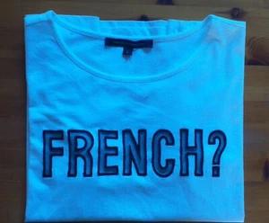 Authentic French Connection Ladies FRENCH? Tee. Large. White. New & Shop Soiled - Picture 1 of 13