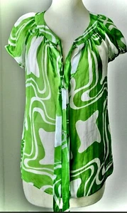 MILLY 100% Silk Blouse Top BOHO PEASANT Career Office,business Work GREEN SIZE 0 - Picture 1 of 5