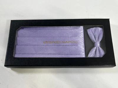 Mens Vesuvio Napoli Lavender Purple Silk Bow Tie With Cummerbund Set NEW - Image 1 of 2