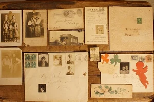 Antique Photo Postcards Letters Stamps Other Paper Items Lot - Picture 1 of 8