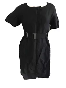 H&M TREND BLACK LINEN MIX BELTED SHIRT DRESS UK 6-8 EU 34-36 US 2-4 XS BNWT - Picture 1 of 9