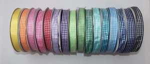 Gingham Check Ribbon 25mm (1") wide 1m 2m 5m lengths Lots of Colours - Picture 1 of 18
