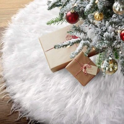 White Christmas Tree Skirt Plush Faux Fur Xmas Tree Carpet Merry Christmas Tree  - Image 1 of 4