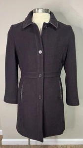 Coach Brown Wool Mohair Blend Leather Trim Overcoat Women Large Chic Classic - Picture 1 of 9