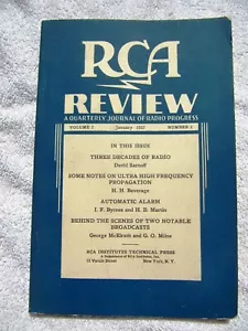 January 1937 RCA REVIEW Journal RADIO PROGRESS Ultra High Frequency Broadcasts - Picture 1 of 2